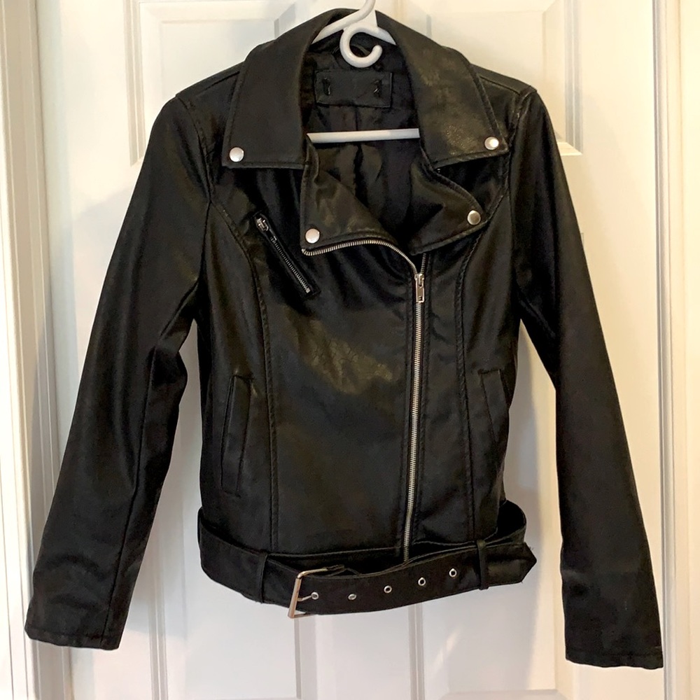 Faux Leather Belted Jacket Small